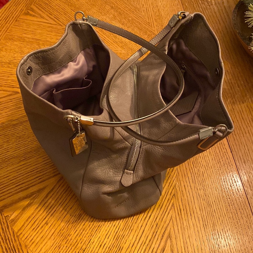 Coach Purse- Grey/Silk Lavender lining/Silver accents